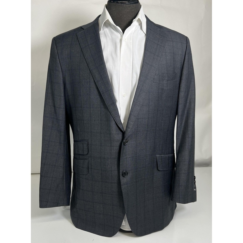 Zeglio Blazer Mens‎ 46R Gray Check Wool Scabal Super 140s Made England Jacket